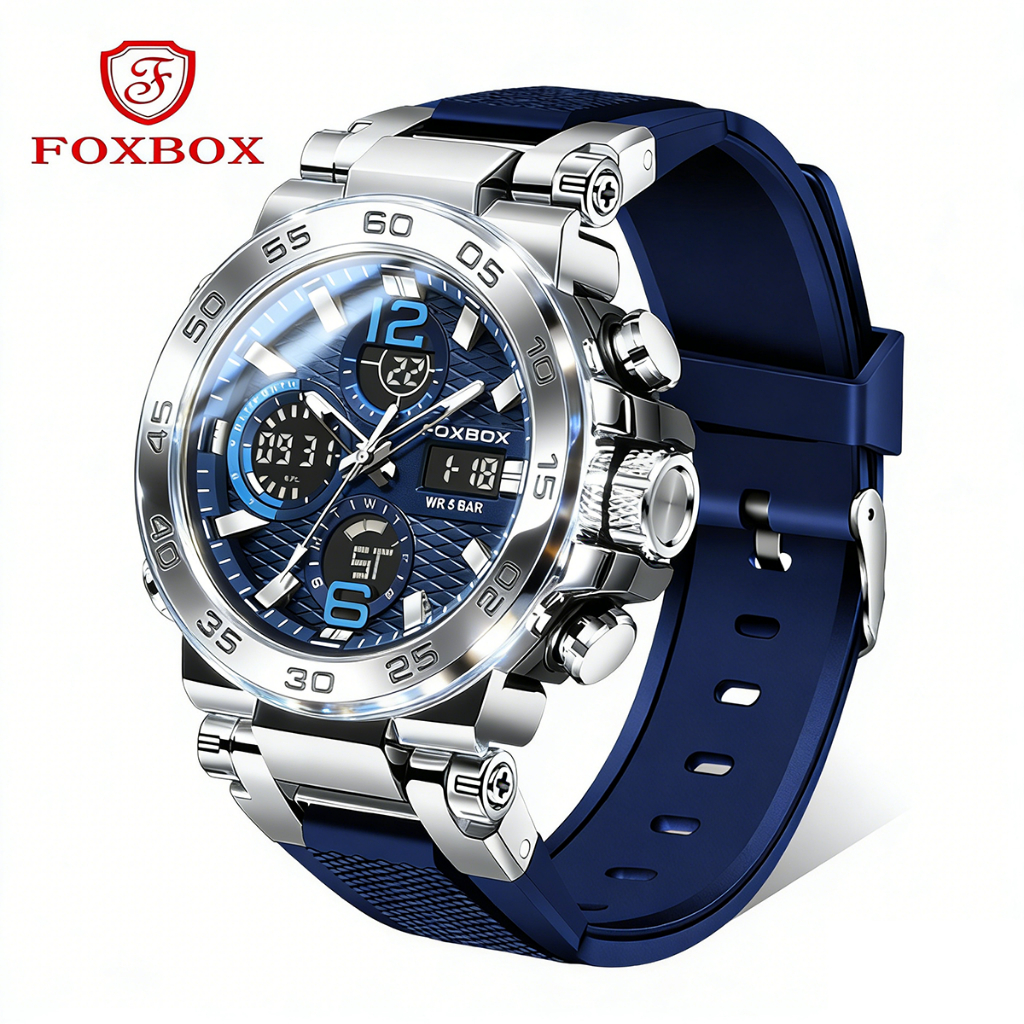 FOXBOX Jam Tangan Untuk Pria LED Tahan Air Olahraga Elektronik Jam Tangan Silikon Jam Tangan  LIGE J