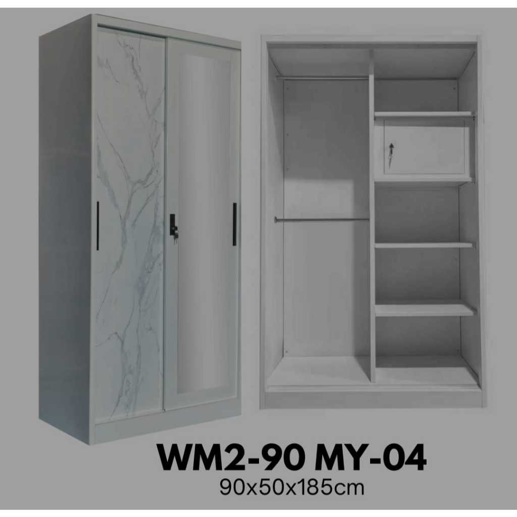 Lemari Pakaian 2 Pintu SLeding Besi / Lemari Baju 2 Pintu SLeding Besi Type WMD2 90 MY