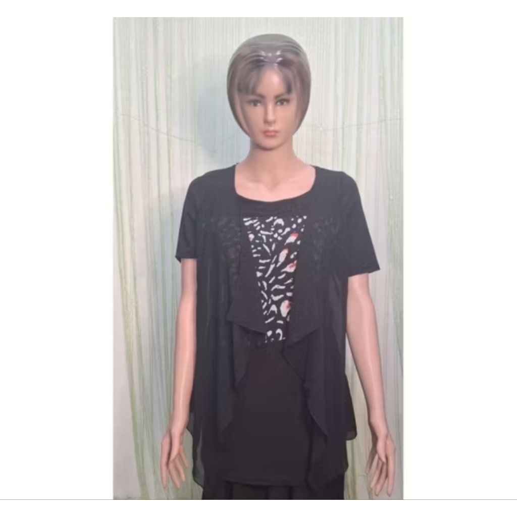 blouse blus wanita jumbo motif cardigan lengan pendek