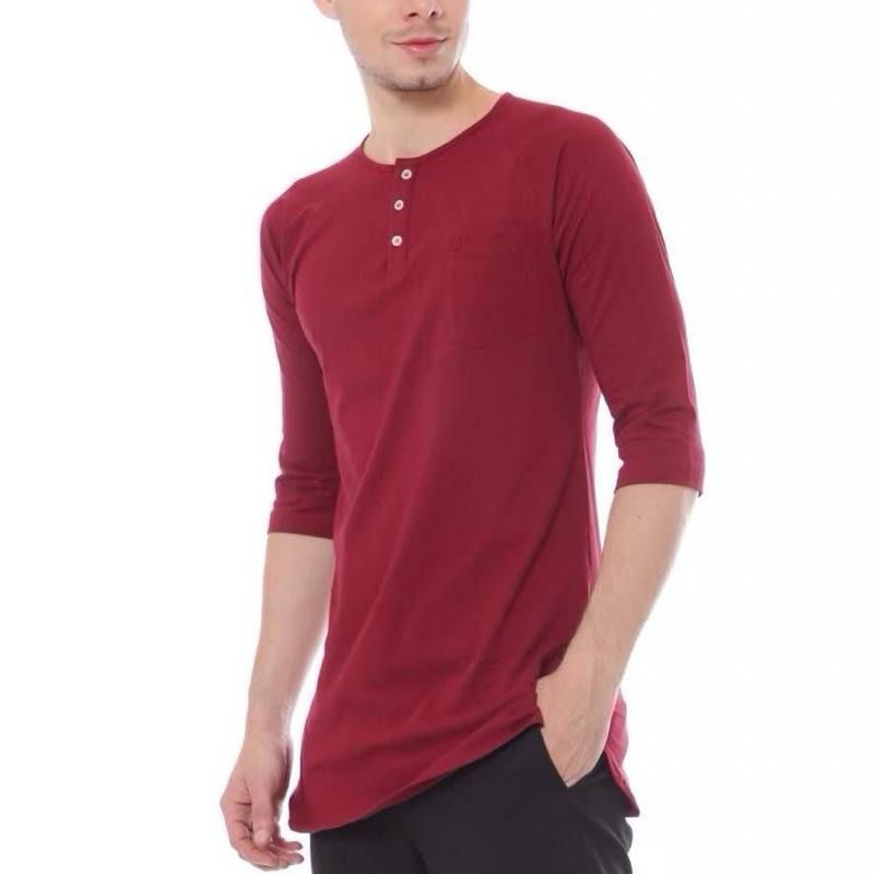 Koko Kaos Pria Lengan 3/4 Model Kurta | Baju Muslim Casual | Adem & Nyaman | Big Size M–7XL