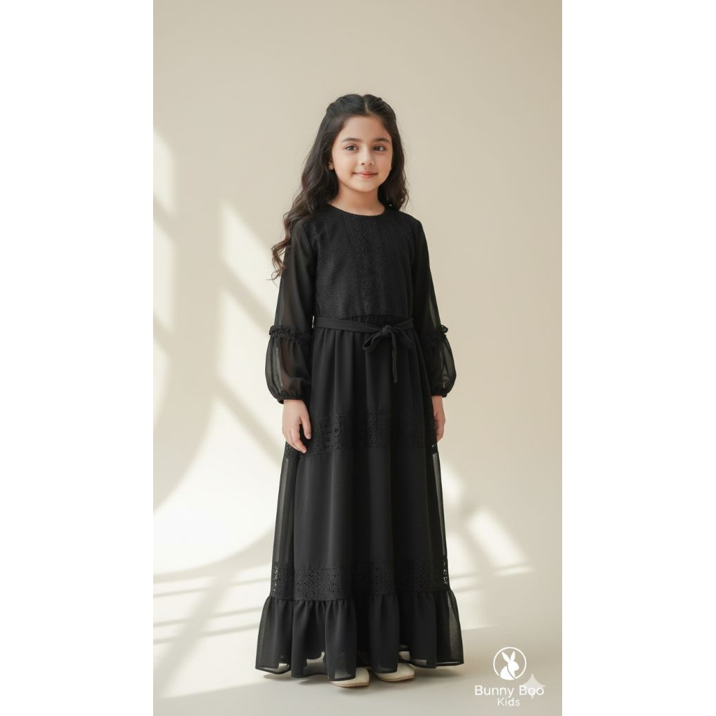 BAJU GAMIS ANAK PEREMPUAN MODEL BABYDOLL MOTIF POLOS BLACK AND WHITE / GAMIS ADEM, LEMBUT DAN NYAMAN