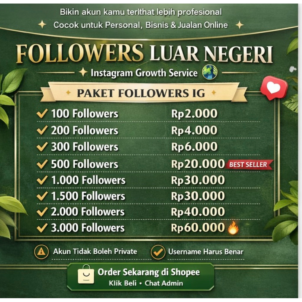 Followers Instagram Luar 200-300 dengan Bonus