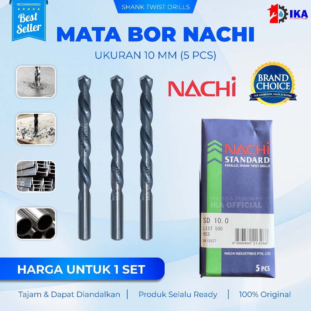 1 PACK MATA BOR BESI NACHI 10mm / Mata Bor Besi HSS / Mata Bor Besi Hitam 10 mm / Mata Bor Besi Nach