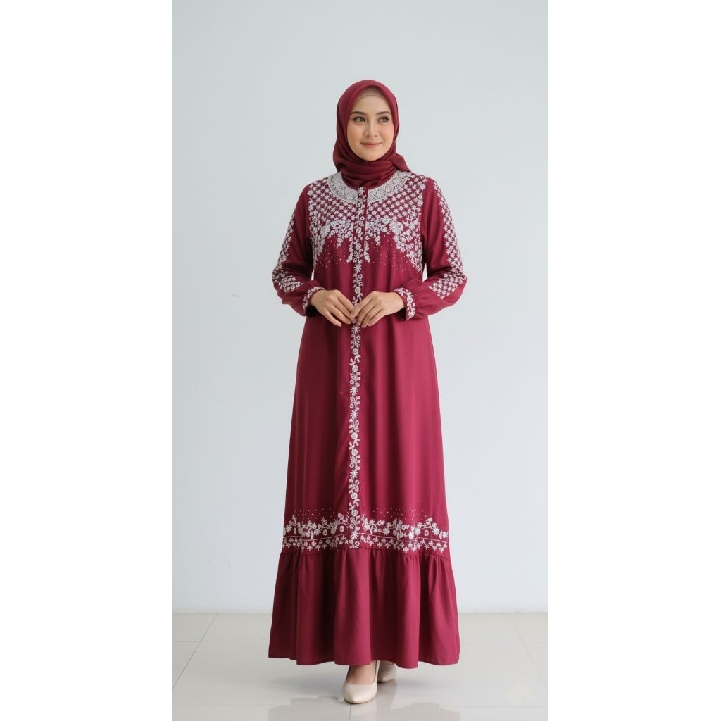 Dress Katun Toyobo Bordir Premium / Gamis Wanita Bordir Bahan Katun Toyobo / Gamis Lebaran Katun Toy