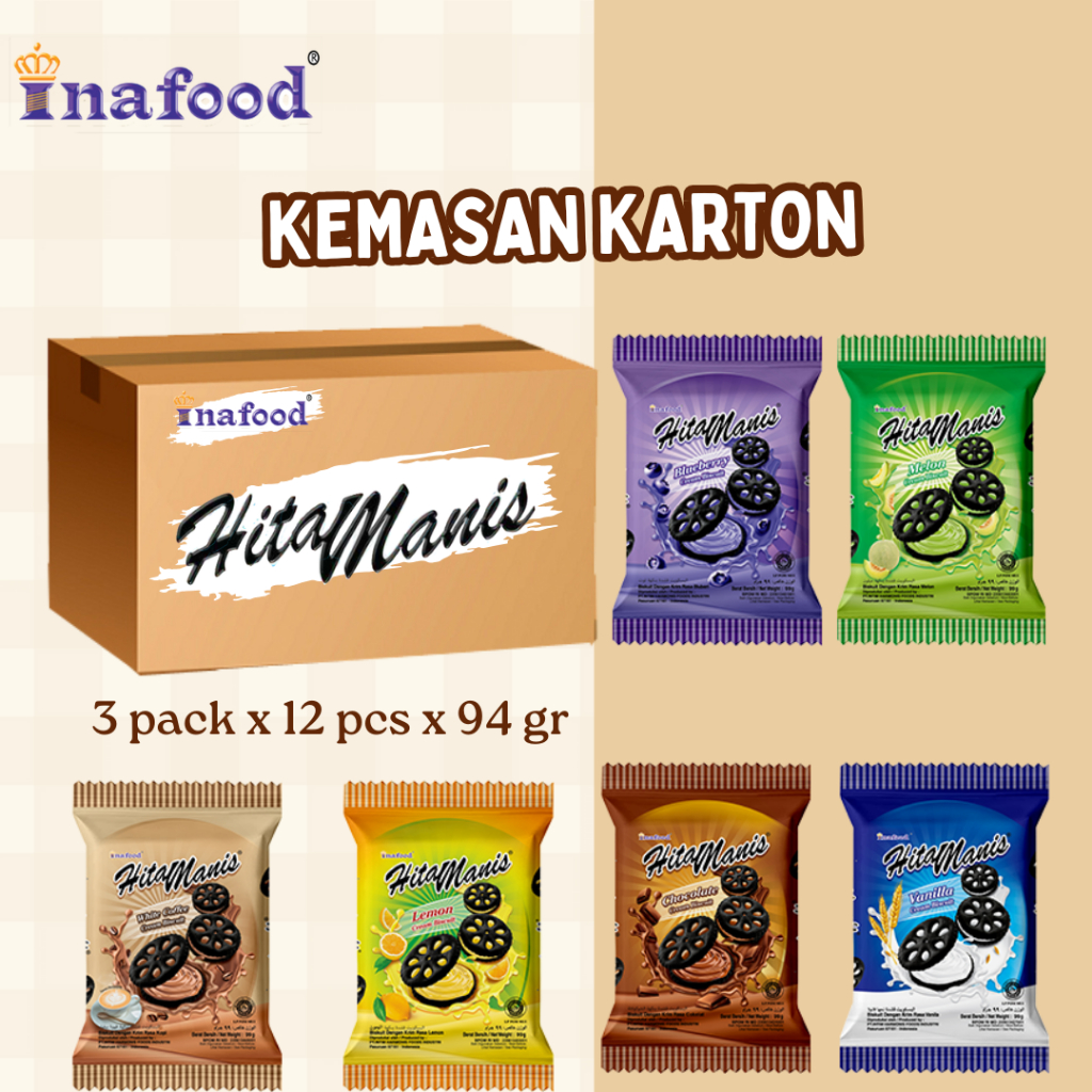 Inafood Hitam Manis Cream Biskuit 1 dus isi 36 pcs- 94 gr