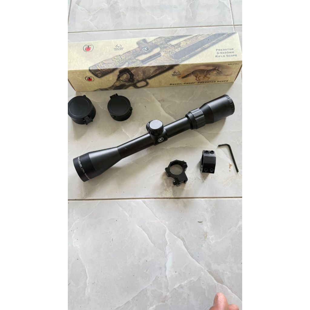 Teleskope / Teropong jauh TC 3-9x40 HK tutup flip hitam dengan mounting double baut
