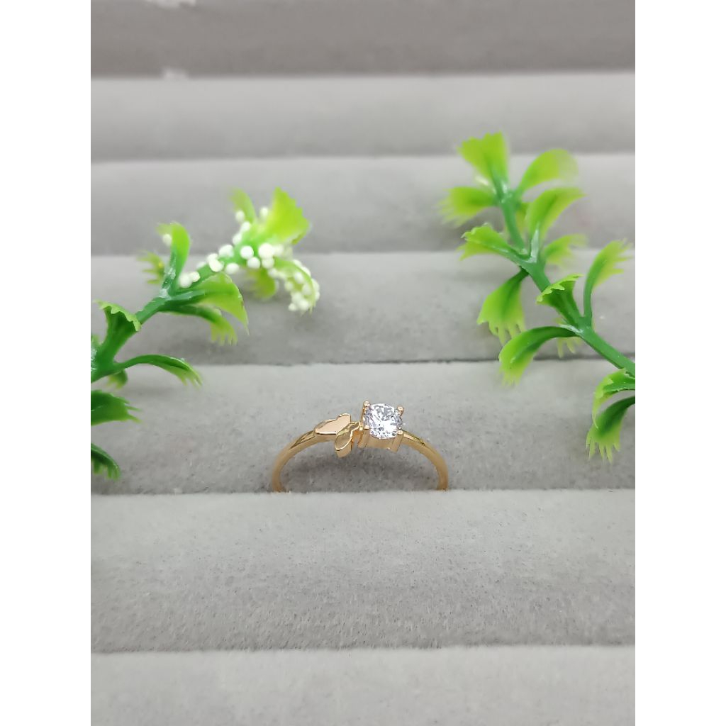 Cincin emas muda asli model 1 mata putih+kupu²