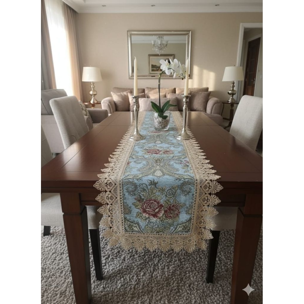 Taplak Meja Tamu Singapore Buffet Belgi Impor Vintage Renda PremiumTebal Model Eropa