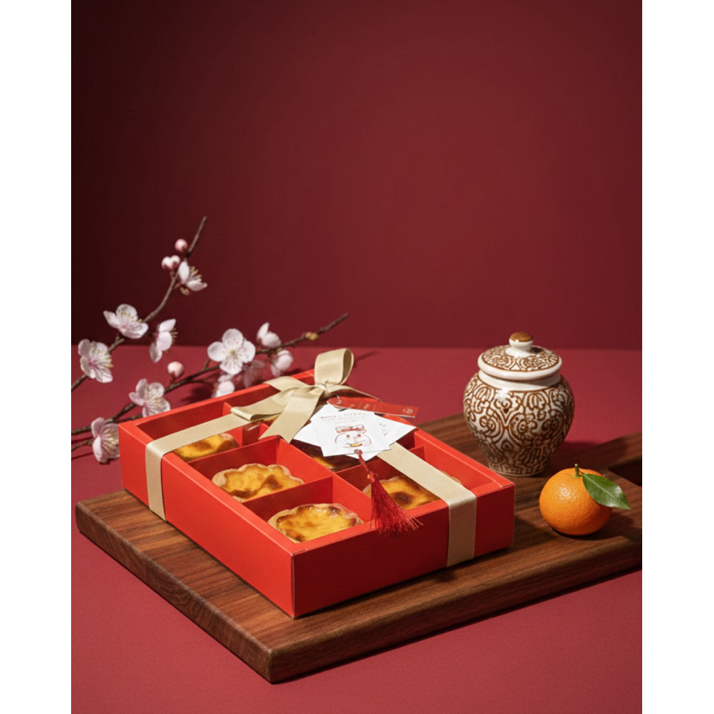 CNY HAMPERS EGG TART BENTUK BUNGA ISI 6 SINCIA HAMPERS