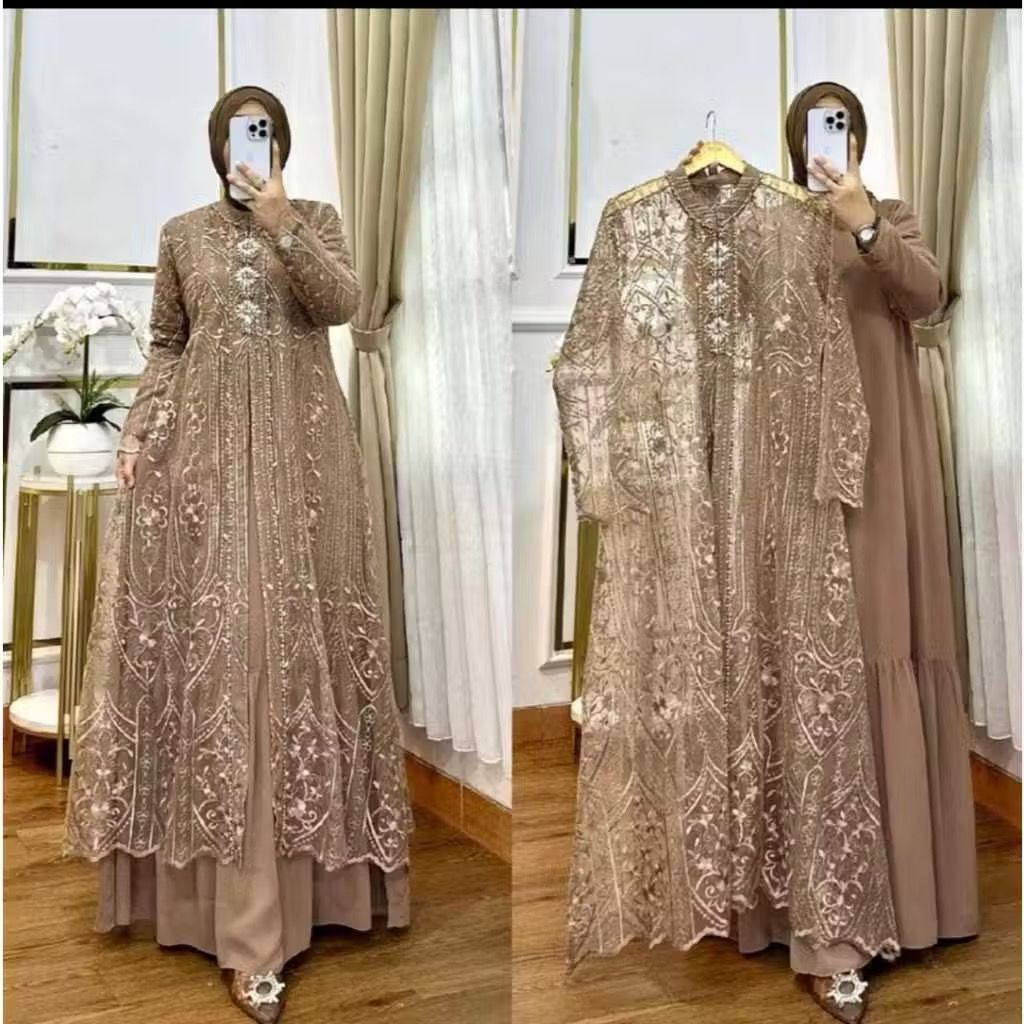 Gamis Brokat Terbaru 2026 Model Terbaru Mewah Gamis Busui Friendly Fashion Muslimah