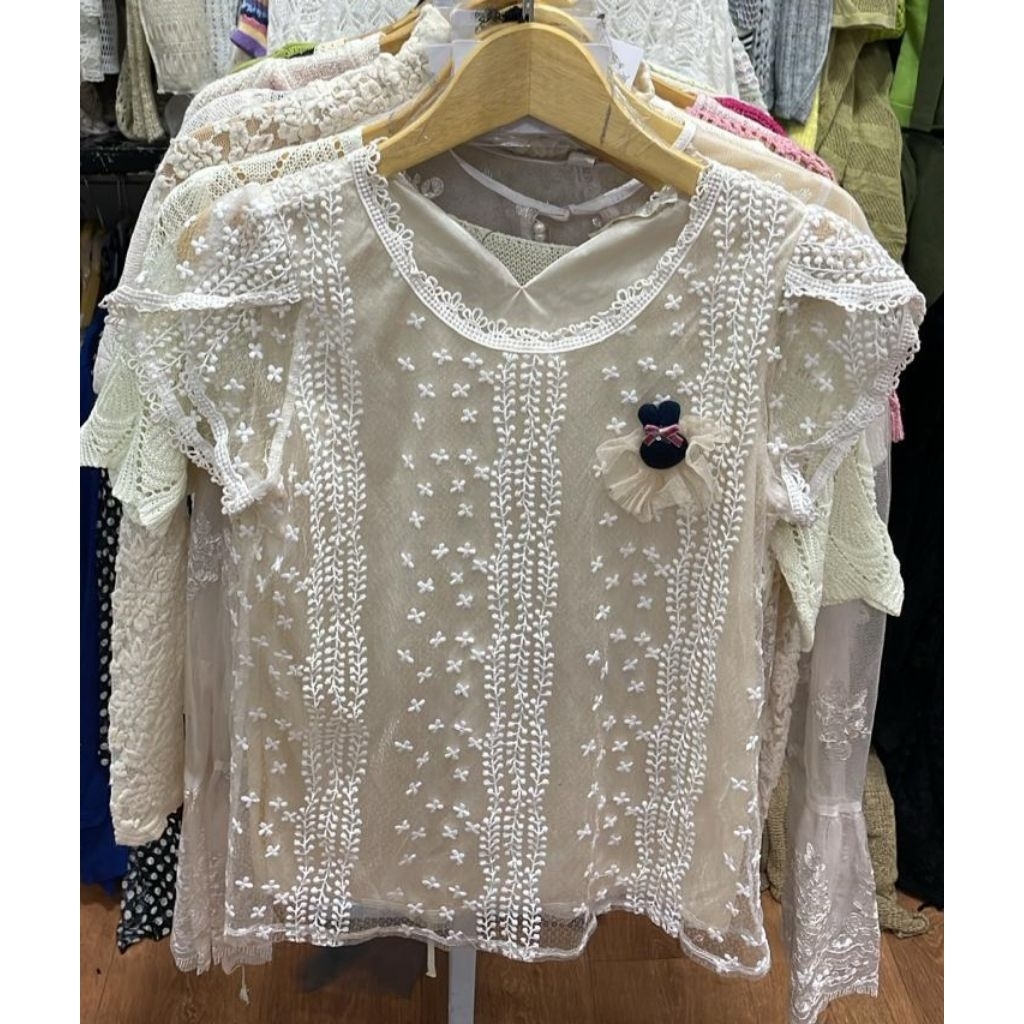 blouse top brokat lace bordir tile premium korean style