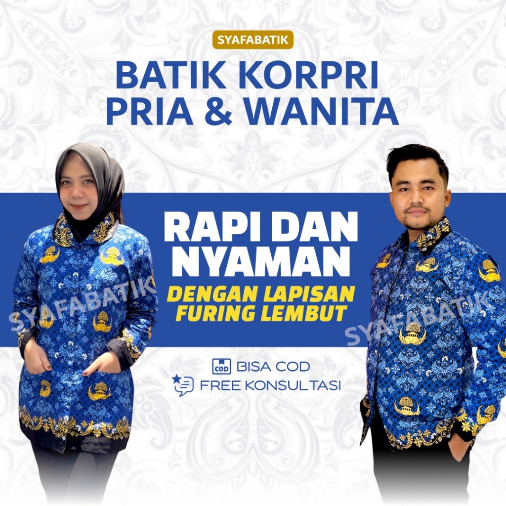Baju KORPRI Pria Wanita Katun C40s Premium Adem Jahitan Rapi Seragam ASN PNS PPPK Lapis Furing Syafa