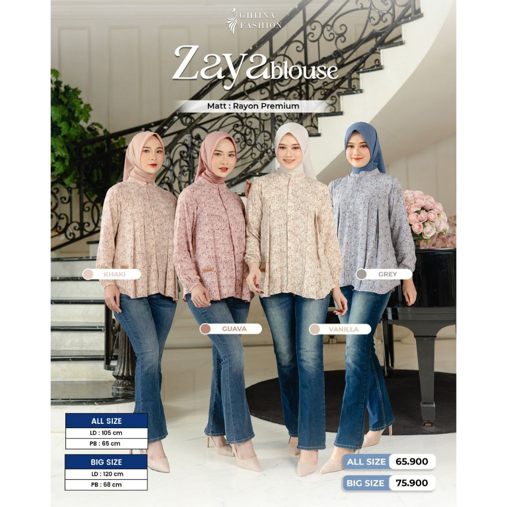GHIINA FASHION ZAYA BLOUSE MOTIF BUNGA RAYON PREMIUM