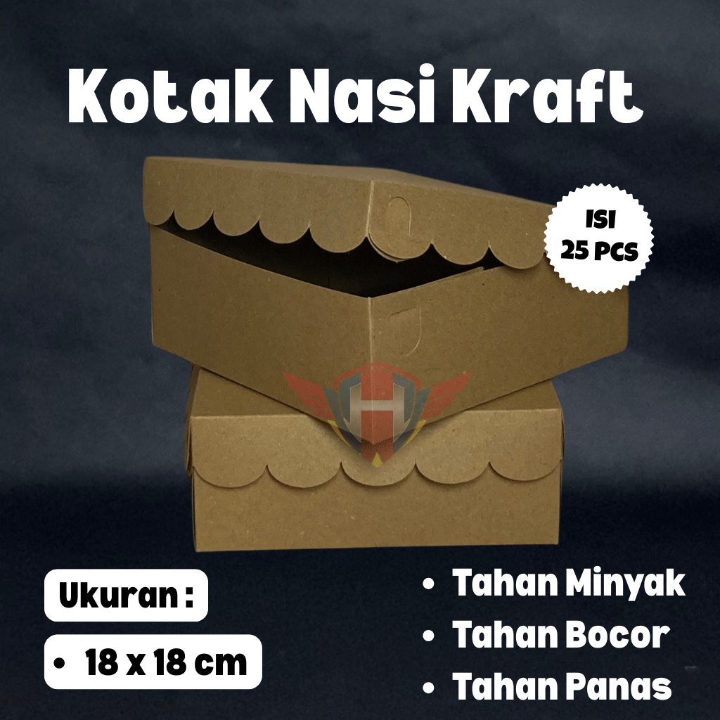 25/50pcs Kotak Nasi Kraft 18 x 18 cmDan Mika Sekat 4 / Kotak Nasi Catering 18 x 18 cm - Tahan Panas,