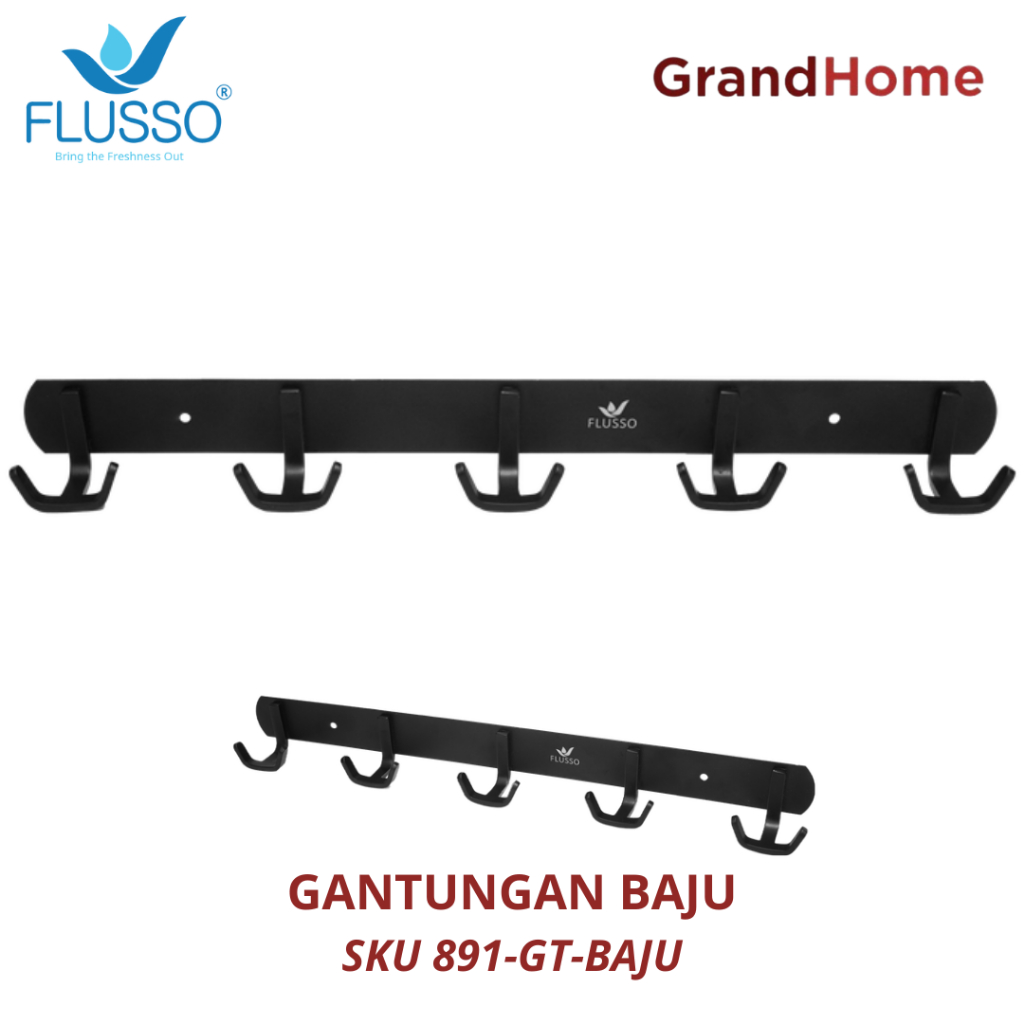 Gantungan Dinding Baju & Tas FLUSSO Minimalis Modern | Rak Gantungan Tembok 3–5 Hook