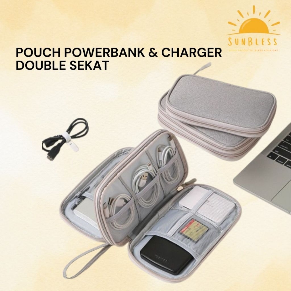 POUCH TAS HANDPHONE CHARGER DOUBLE SEKAT / TAS POUCH POWER BANK DOUBLE SEKAT /TRAVEL ORGANIZER/Pouch