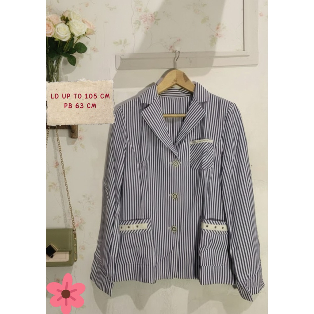 SALE Blazer Wanita Salur Biru Putih Blazer Korean Style Wanita Outer wanita PL Pribadi kondisi sanga