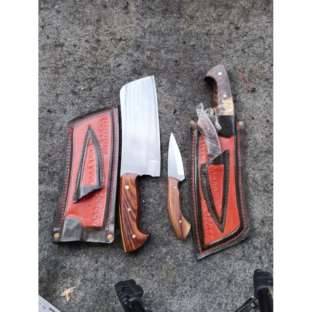 pisau dapur cacah tulang satu set pisau iris/sisit sarung kulit