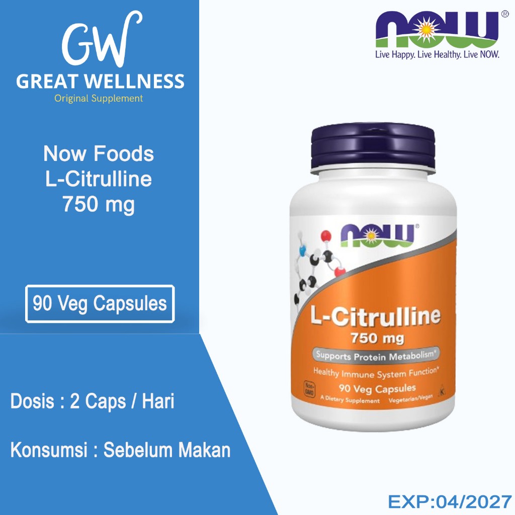 (BISA COD) Now Food L Citrulline 750 mg 90 Veg Cap Now Citrulline Metabolisme