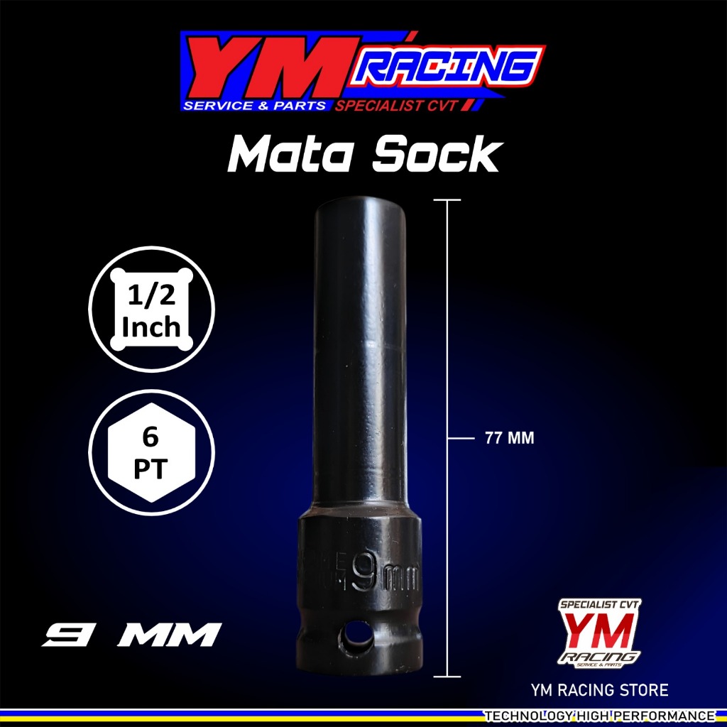 KUNCI SOCK 1/2 INCH UKURAN 9 MM YM RACING ANTI KOROSI ISI ( 1 PCS ) MATA KUNCI SOCK 9 MM ( MATA SHOC