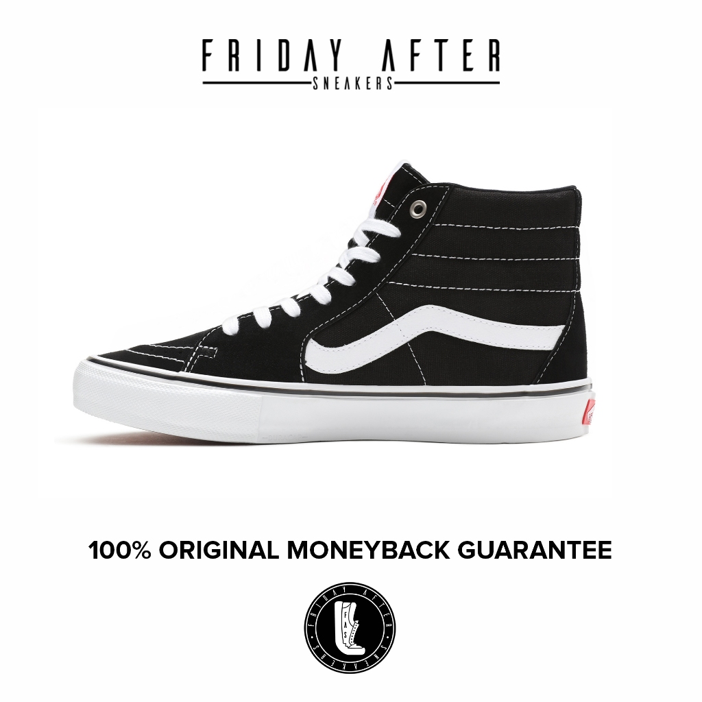 Sepatu Sneakers Pria Wanita Vans Skate Pro SK8 HI Black White Original Resmi
