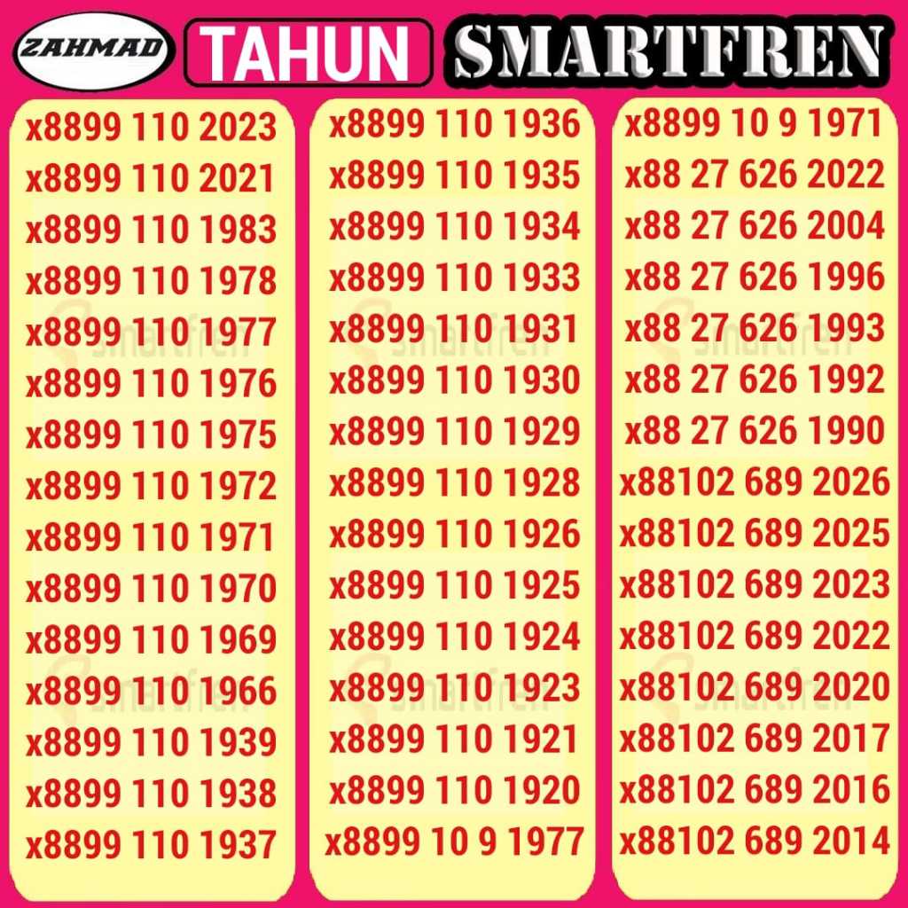 SMART-Tahun) NOCAN SMARTFREN Seri Tahun kartu perdana nomor cantik rapi murah tahun lahir