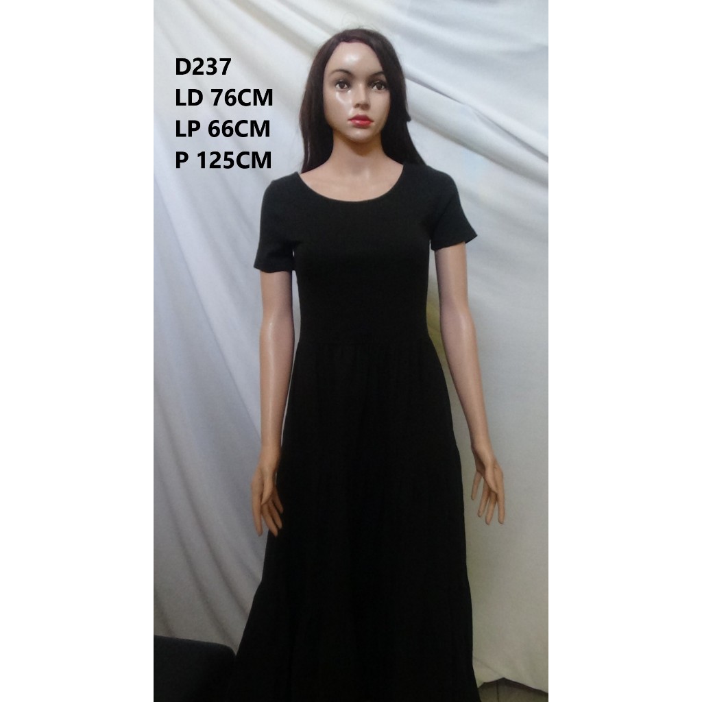 Long Dress Hitam D237 - Maxi Dress Lengan Pendek Simple Elegant