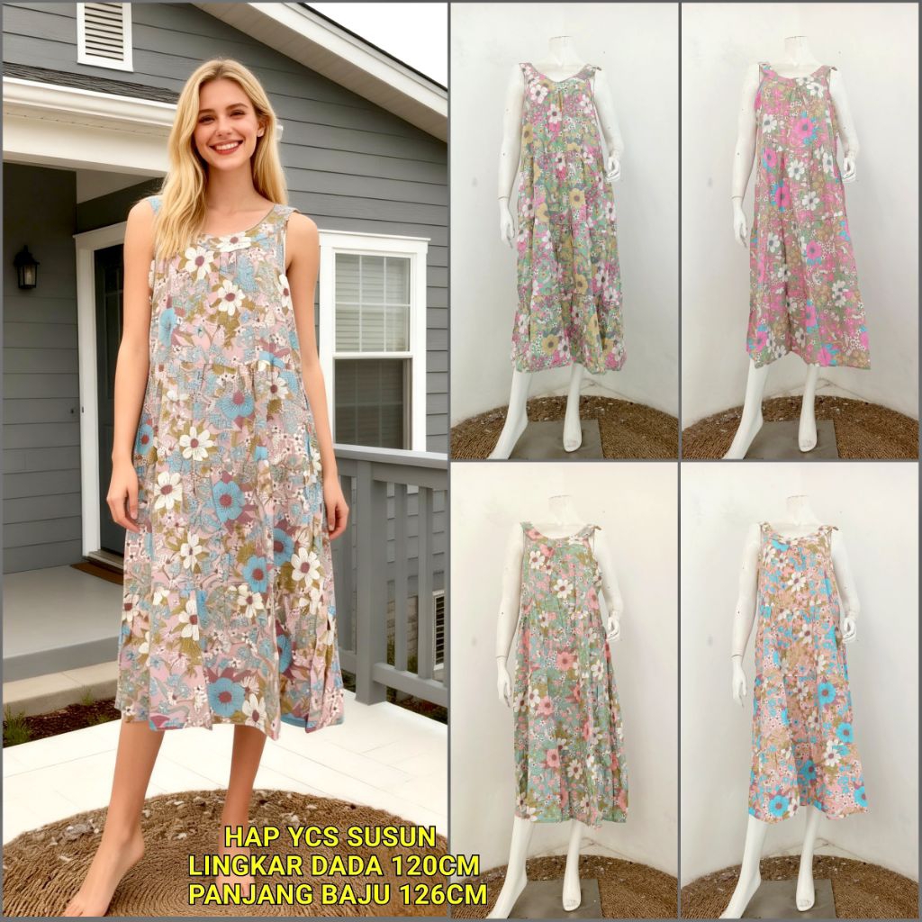 Daster Hap Susun Tanpa Lengan Rayon Premium Adem Tebal