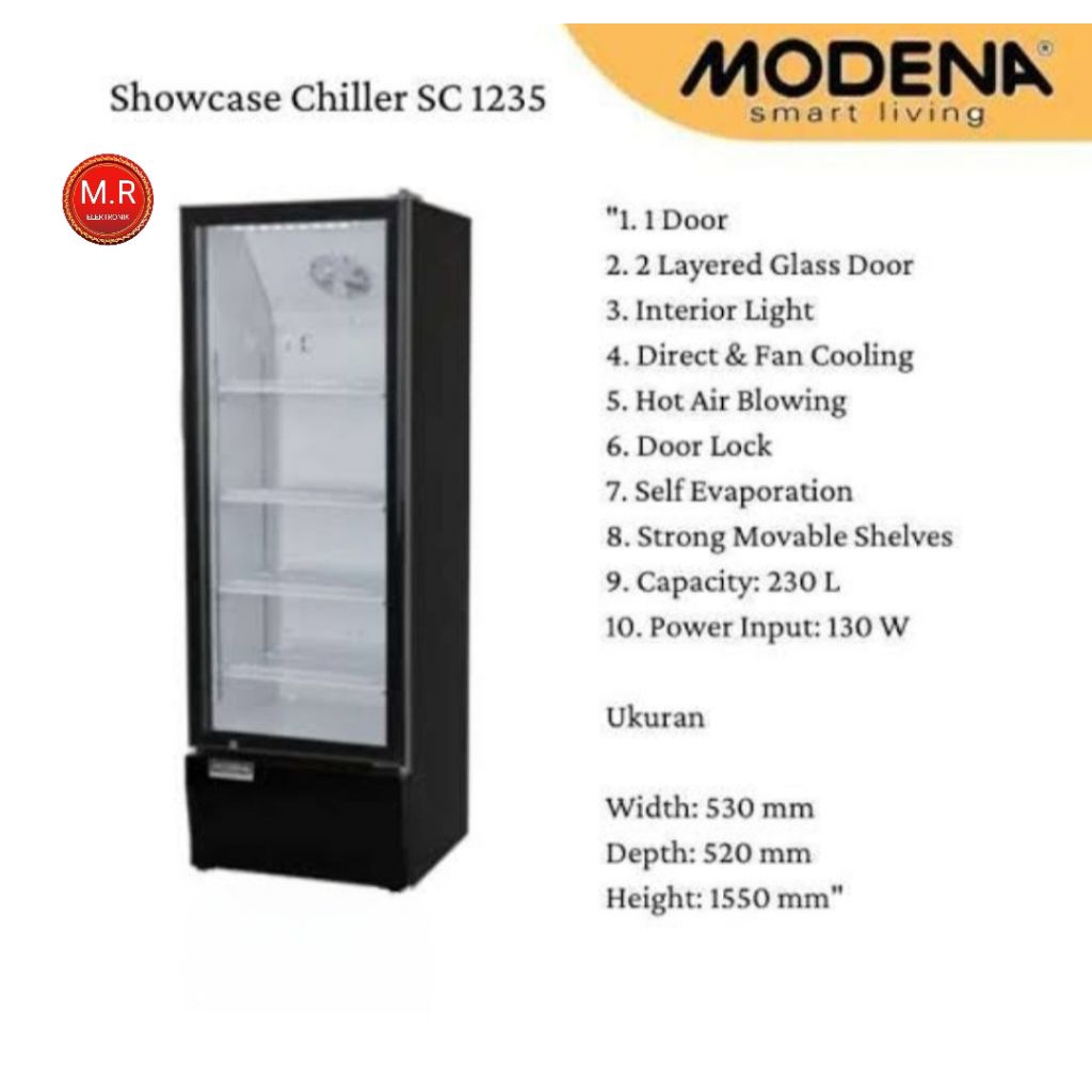 SHOWCASE MODENA 4 RAK 230 LITER SC-1235 GARANSI RESMI 5 TAHUN