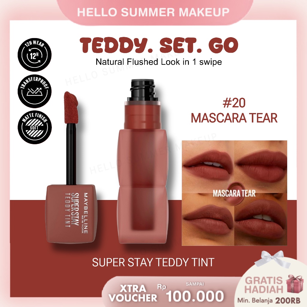 NEW #20 MASCARA TEAR - Maybelline Super Stay Teddy Tint 5ml Teddy Soft Matte Lipstick Tahan Lama 12 