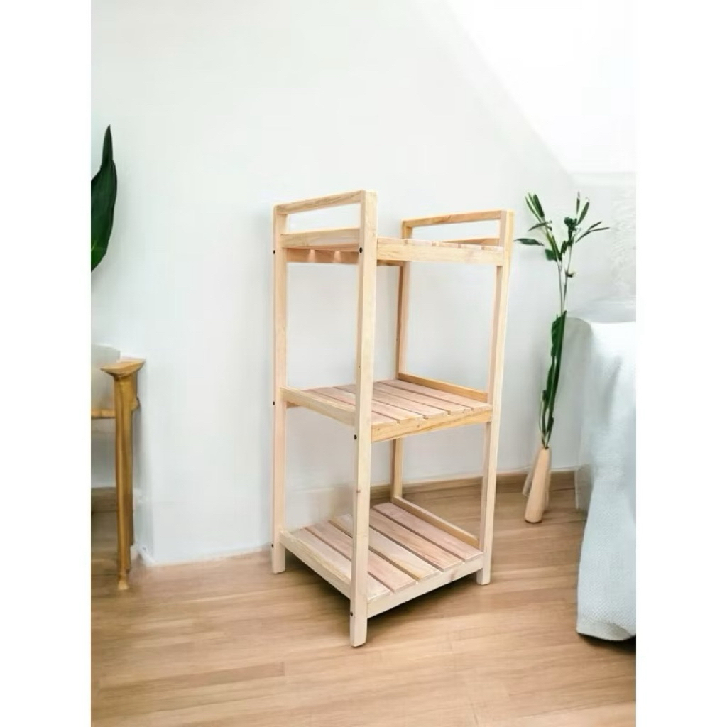 Rak Dispenser Kayu Asli Rak Galon 3 Susun Rak Serbaguna