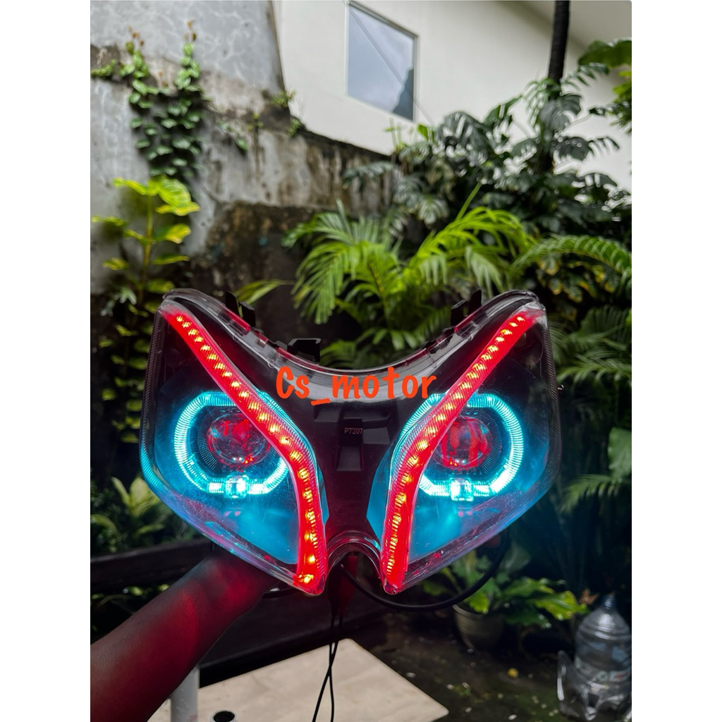 lampu depan vario 110 old/karbu set reflektor custom biled 3,5 inch dua lampu plus alis raning pnp