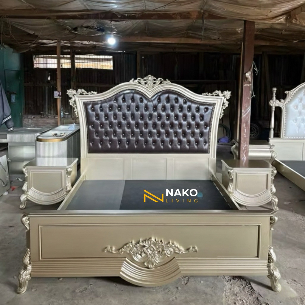 Dipan set jati solid / Tempat tidur ukir / Dipan ukir kayu