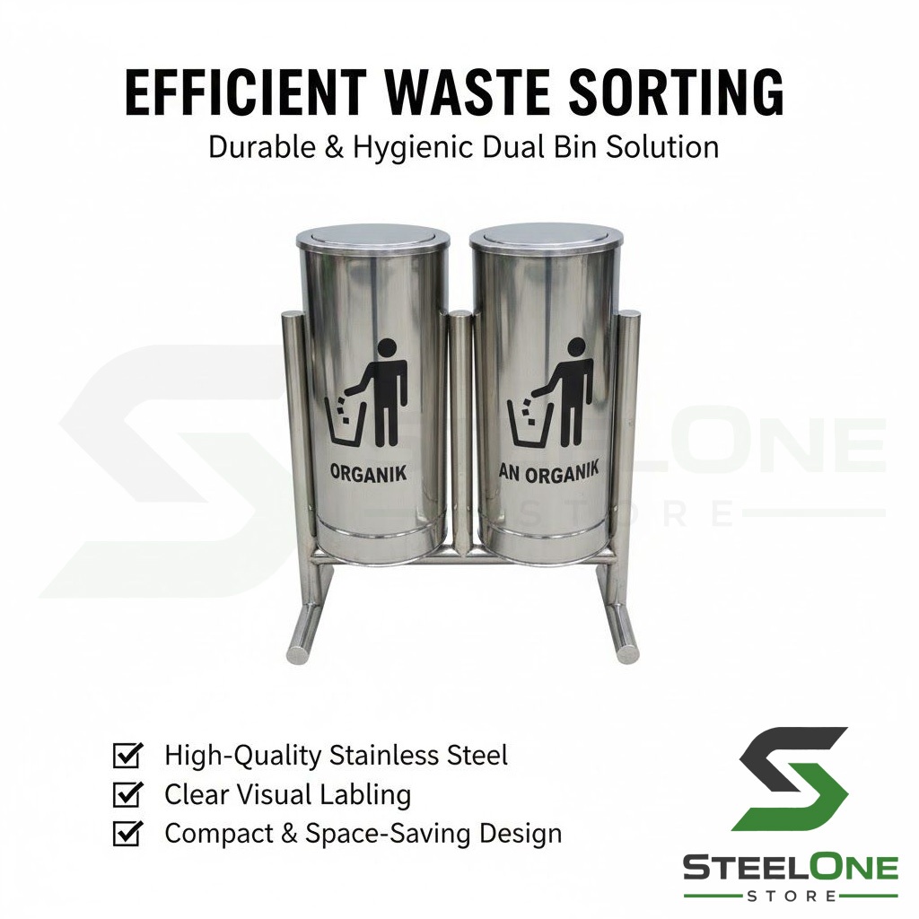 Tempat Sampah Stainless 2in1 Standing Ashtray | Tong Sampah Rokok Stainless Steel