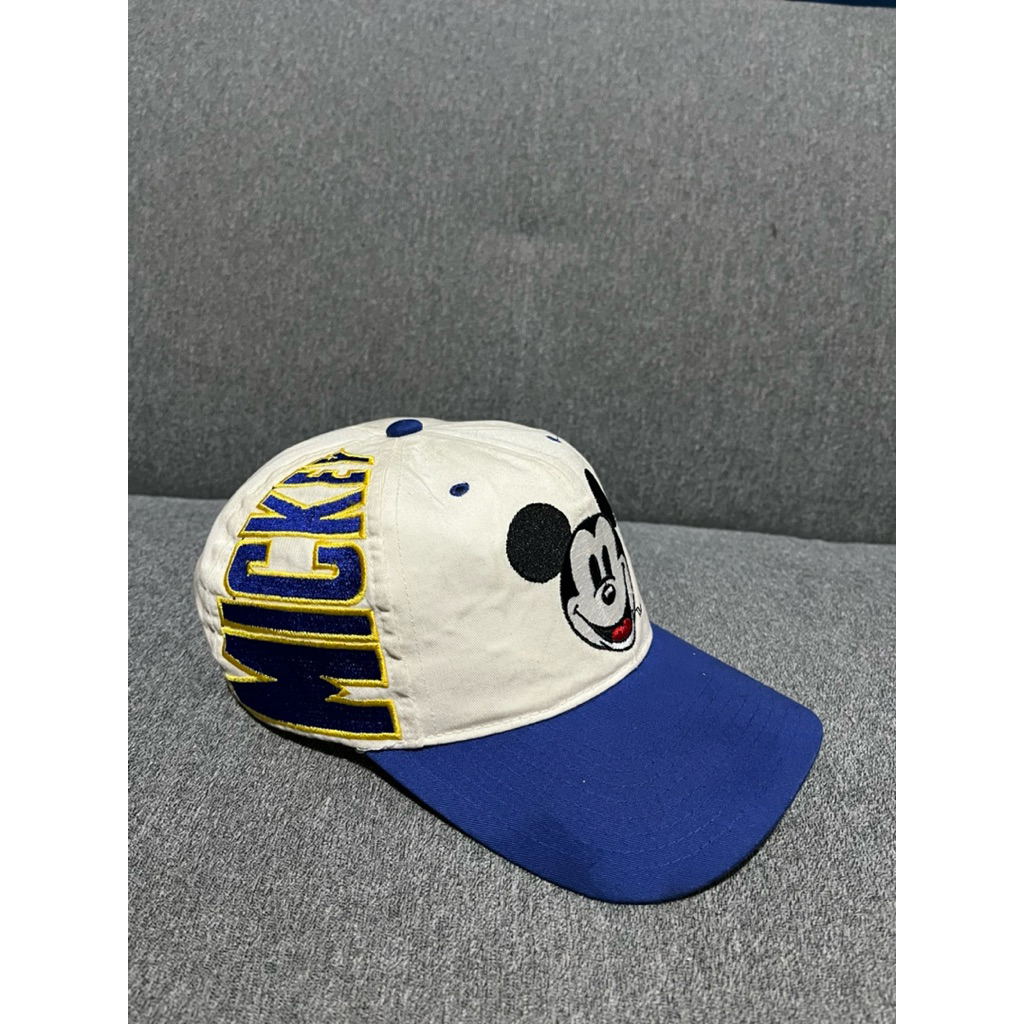 Vintage 90s Distressed Disney Mickey Mouse Block Letter Toon Head Snapback Hat