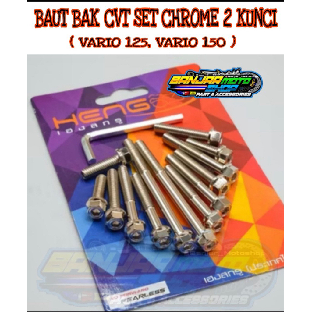 BAUT BAK CVT SET VARIO 125 VARIO 150  PROBOLT HENG ORIGINAL 2 KUNCI CHROME STAINLESS / BAUT CVT HOND
