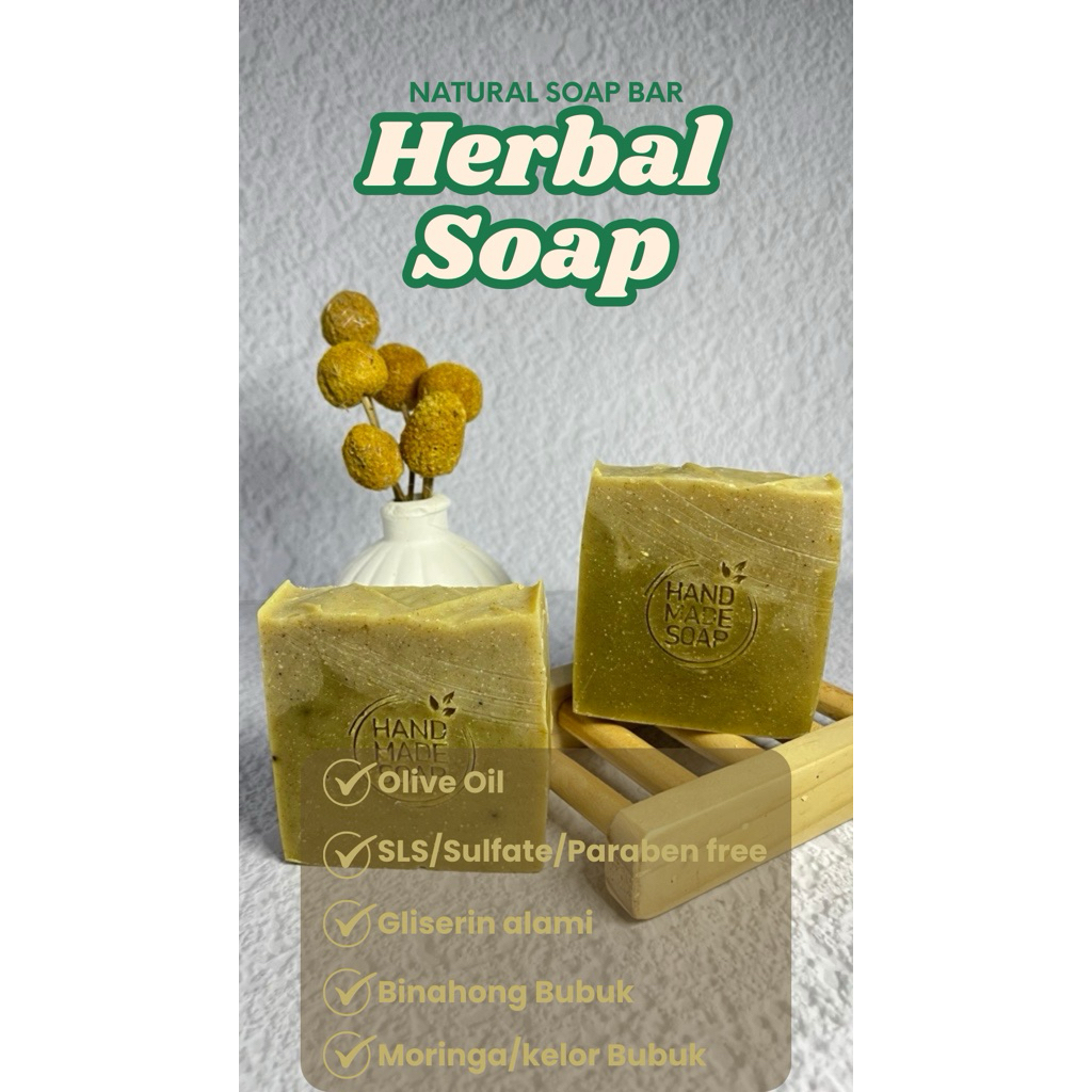 Herbal Soap (with Binahong & Moringa for Jerawat/sebum/minyak) - Handmade Natural Soap Bar