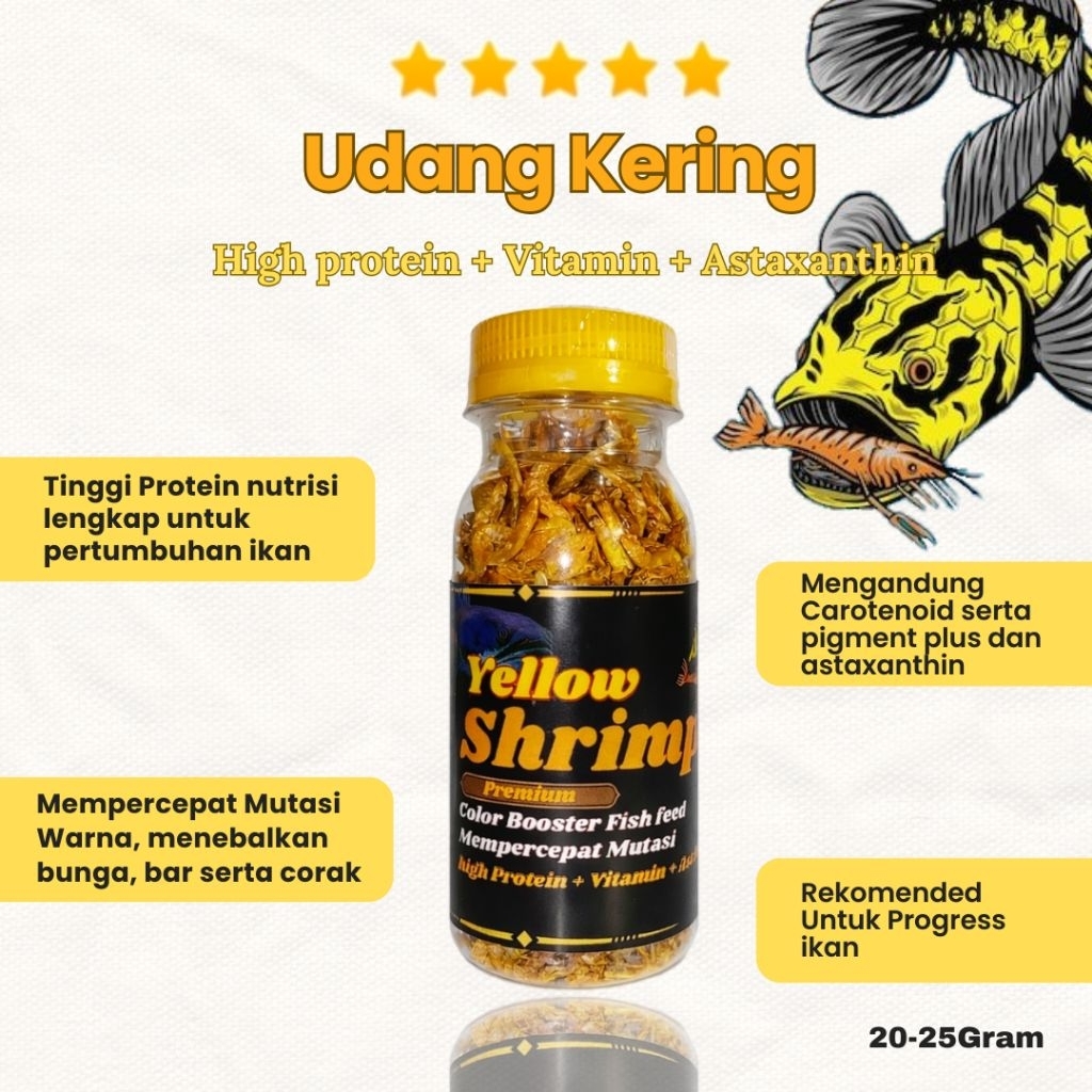 Udang kering yellow pakan ikan channa maru auranti limbata serta ikan channa & predator untuk mutasi