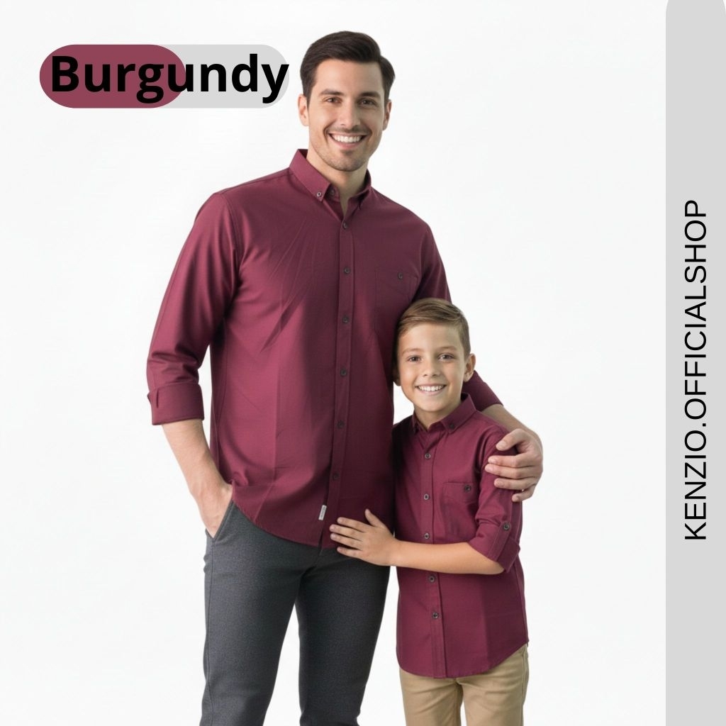 Kemeja Polos Burgundy Couple Ayah dan Anak Kemeja Polos Warna Burgundy Dewasa Dan Anak Keluarga