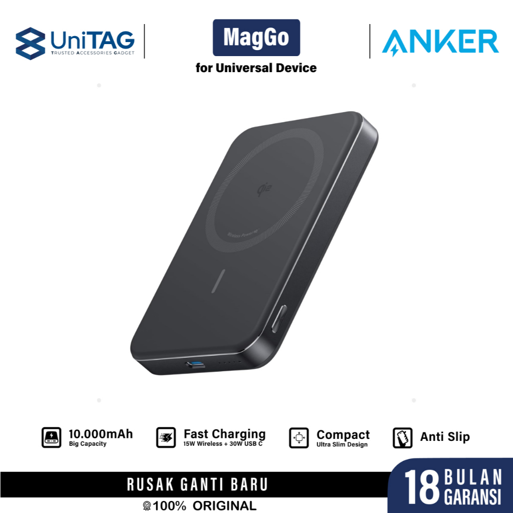 Anker Powerbank Magsafe Thin 10000mAh MagGo Qi2 - Black A1664H11