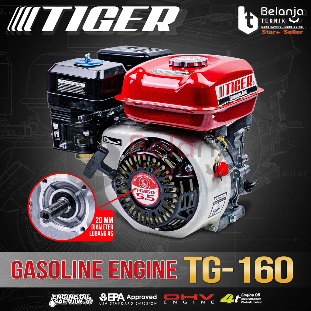Mesin Penggerak Bensin TIGER TG 160 GX 160 5.5 Hp Engine Penggerak Serbaguna TG160 GX160 5.5Hp