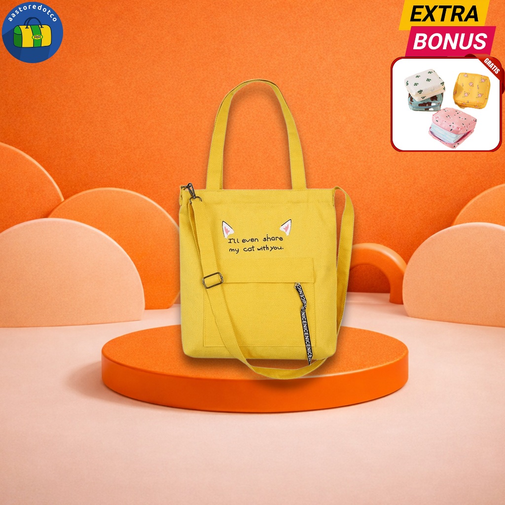 Tote Bag Kanvas Wanita Asli Import Korea Terbaru Kualitas Premium Tas Tote Bag Tote Bag Canvas MJY32