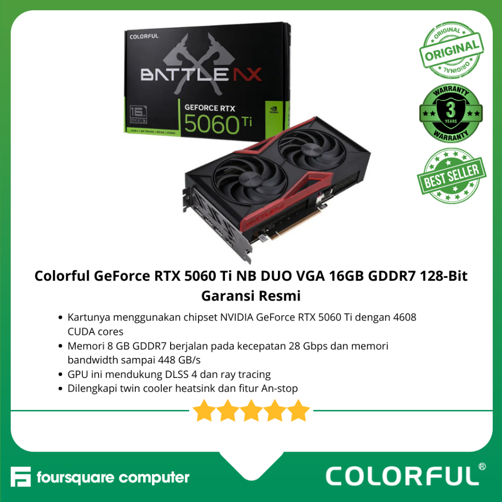 Colorful GeForce RTX 5060 Ti NB DUO VGA 16GB GDDR7 128-Bit Garansi Resmi