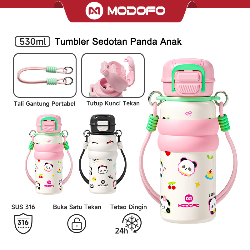 MODOFO Tumbler Stainless 316 Botol Minum Anak Laki Laki & Perempuan 530ml Seri Panda Tumblr Tahan Pa