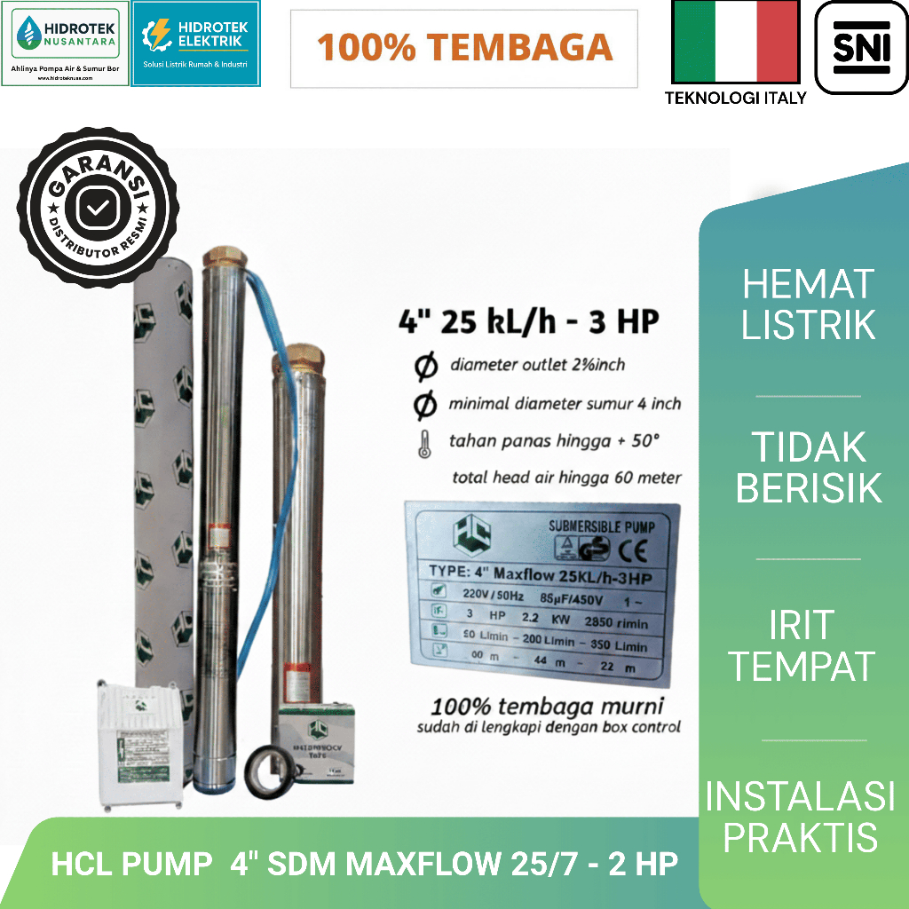 Pompa Air Submersible HCL Pump 4" SDM MAXFLOW 25/7 – 2 HP