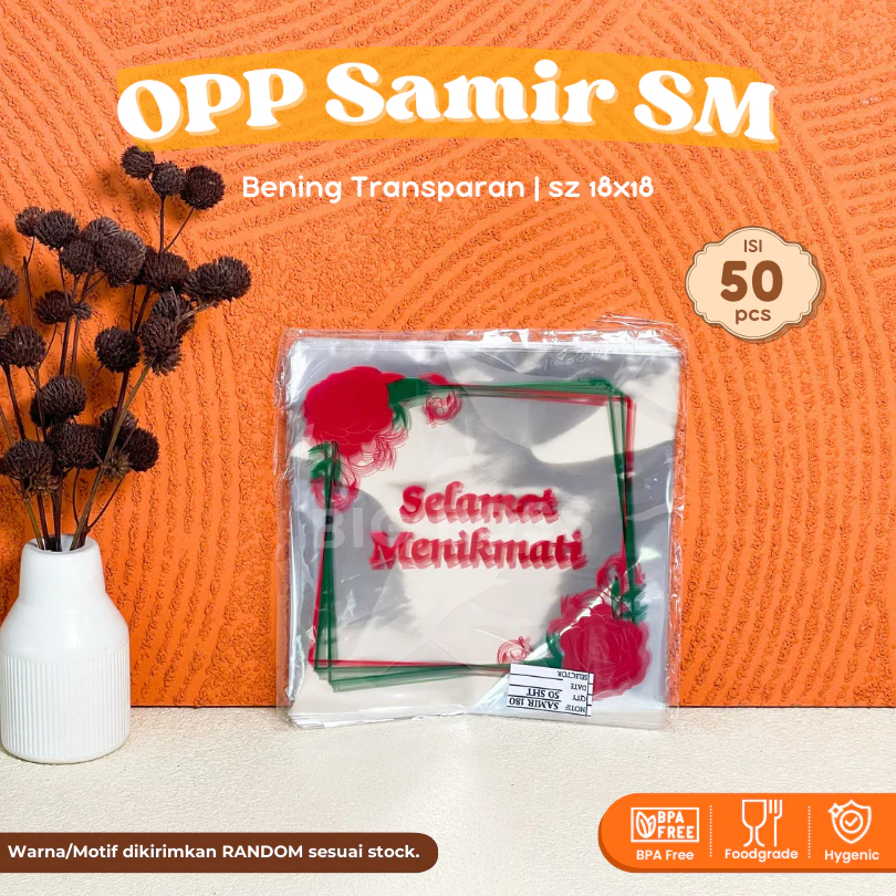 [ISI 50PCS] Plastik OPP Samir Selamat Menikmati Penutup Nasi Kotak 18x18 20x20 / Samir Selamat Menik