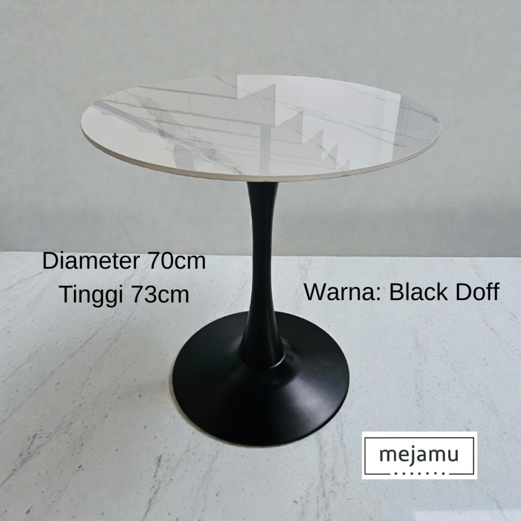 Meja Kafe Minimalis Sintered Stone – Meja Cafe Bulat 70cm / Persegi 80cm, Kaki Besi Kokoh, Modern Ae