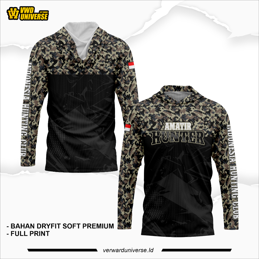 Jersey hunting lengan panjang full print jersey / Jersey kupluk lengan panjang premium