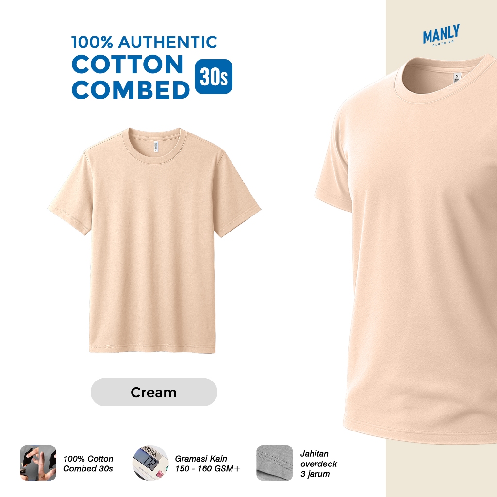 KAOS CREAM POLOS PREMIUM COMBED 30S