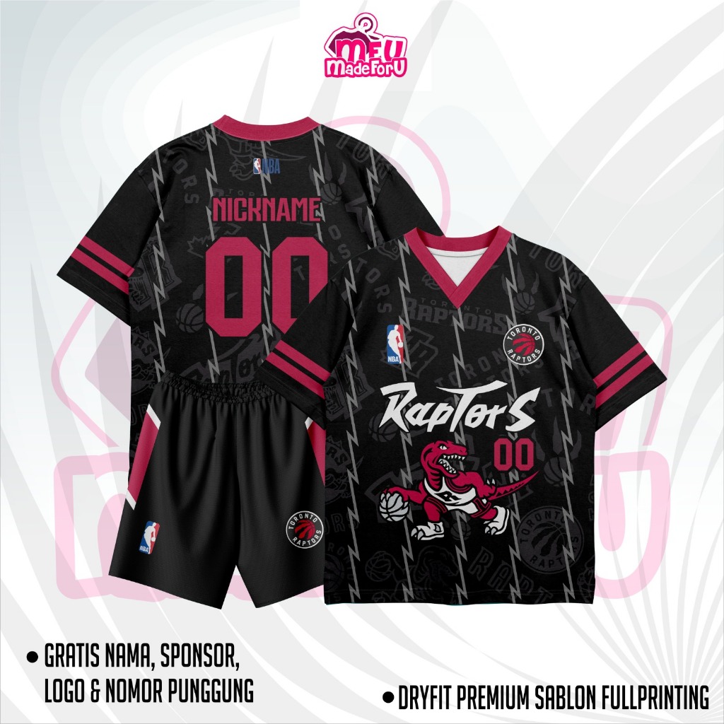 Jersey Custom Wanita/Pria TORONTO RAPTORS NBA HITAM Oversize Kerah V Neck - Gratis Custom Nama Nomor